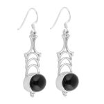 Ethnic design pure silver black onyx dangle earrings